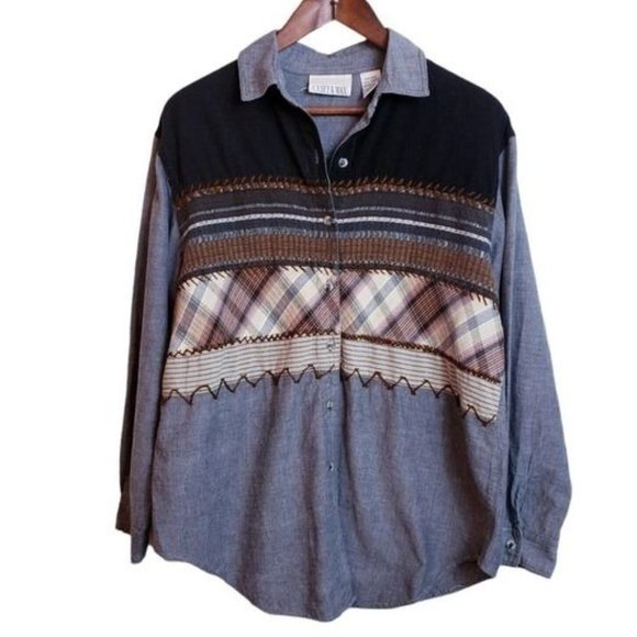 Casey & Max Tops - Casey & Max Western Button Up Shirt Womens Large Black Gray Long Sleeve Ladies